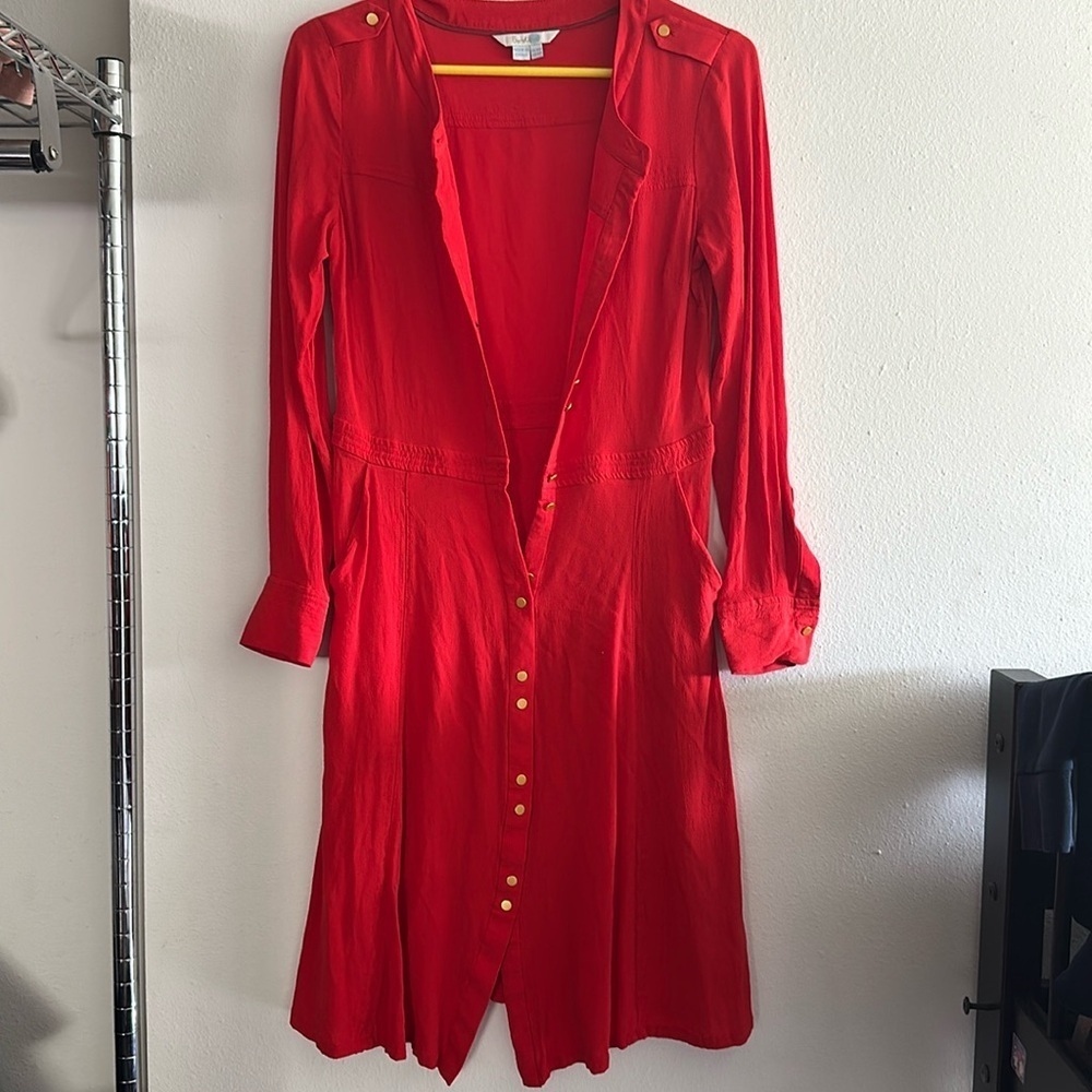 Boden red long sleeve button up dress